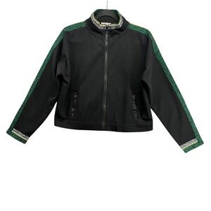 Australian brand "Flannel" Jacket Womens Size 0 Black Green Track Mock Neck Crop
